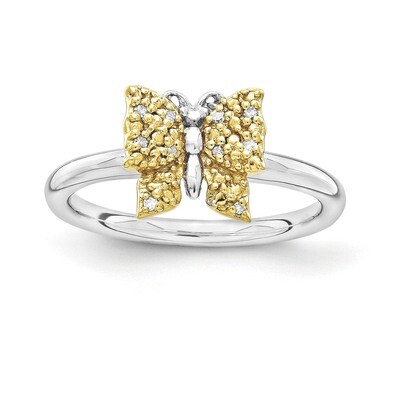 14k Gold-plated Diamond Butterfly Rin - Sterling Silver QSK1662, MPN: QSK1662, 886774253596