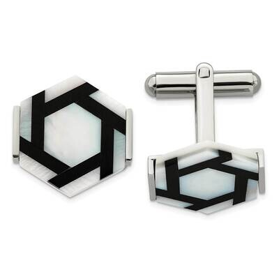 Hexagon Mother Of Pearl/Blk Agate Cufflinks Stainless Steel Polished SRC322 by Chisel, MPN: SRC322,…