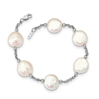 12-13 Coin Freshwater Cultured Pearl 6 Stat Bracelet Sterling Silver Rhodium Plated QG5084-7.5, MPN…