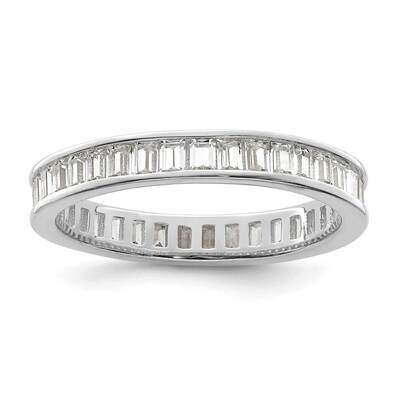 Rhodium-Plated Channel Set CZ Diamond Band Sterling Silver Polished QR7266-6, MPN: QR7266-6,