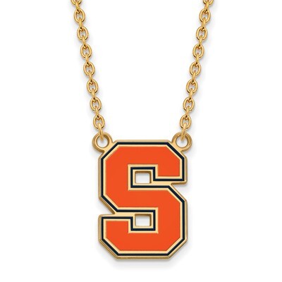 Syracuse U Large Enamel Pendant with Necklace Gold-plated Sterling Silver GP051SYU-18, MPN: GP051SY…