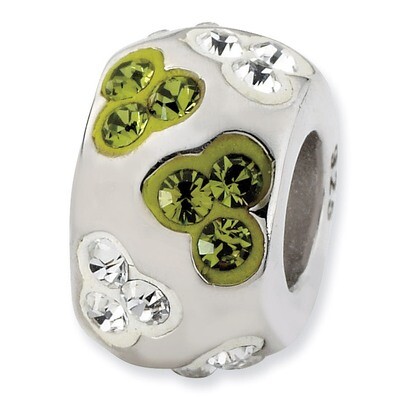 White &amp; Green Crystal Bead Sterling Silver QTA190
