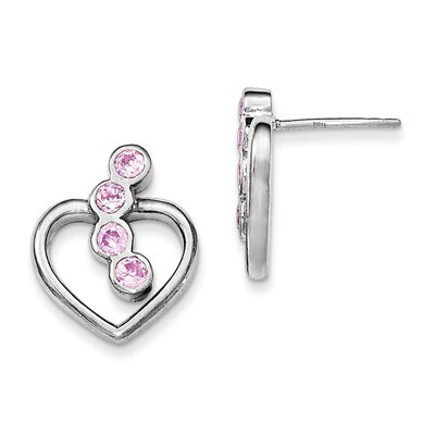 Pink CZ Heart Post Earrings Sterling Silver QE11889