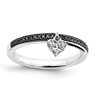 Heart Black &amp; White Diamond Ring - Sterling Silver QSK1061, MPN: QSK1061, 886774203119