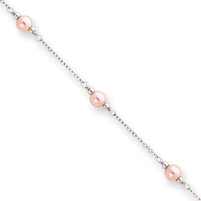 Kelly Waters Pink Simulated Pearl Bracelet 8.25 Inch Rhodium-plated KW194-8.25, MPN: KW194-8.25,
