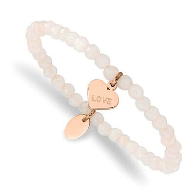Rose Ip-Plated Love Heart Jade Stretch Bracelet Stainless Steel Polished SRB2360, MPN: SRB2360, 191…