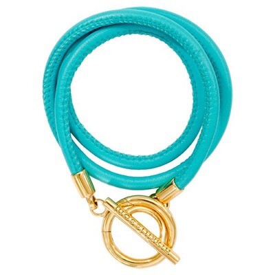 Nikki Lissoni Turquoise Leather Wrap Bracelet with Gold-Plated T-Bar Closure Fits 19cm 7.4 inch Cha…