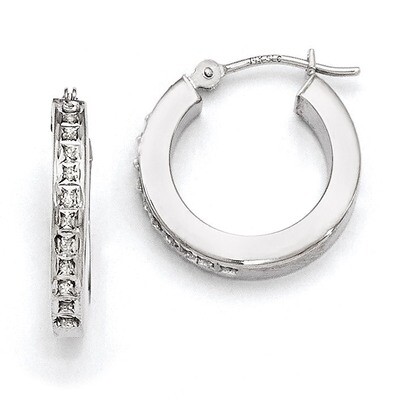 Round Hinged Hoop Earrings 14k White Gold with Diamonds DF227, MPN: DF227, 191101179600