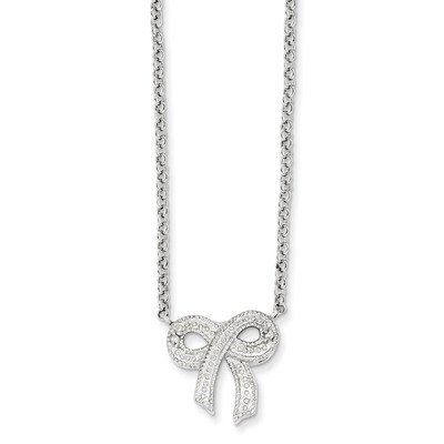 16 Inch Bow on Rolo Chain Sterling Silver Diamond QH781-16, MPN: QH781-16, 883957955360