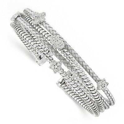 Leslie&#39;s CZ Polished Textured Cuff Bangle Sterling Silver HB-QLF780, MPN: QLF780, 191101635861
