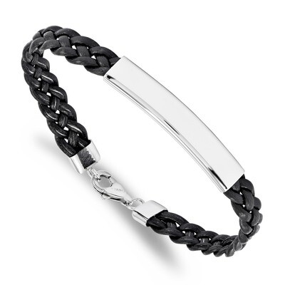 Leather ID Bracelet Stainless Steel Polished SRB1326 by Chisel, MPN: SRB1326, 883957583358