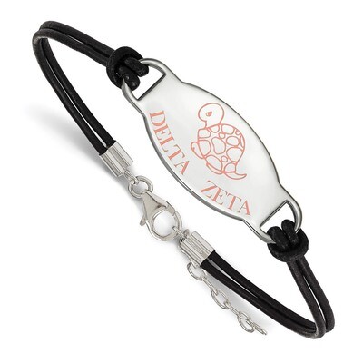 Delta Zeta Enameled Oval Black Leather Bracelet - Sterling Silver SS018DZ-BK-7, MPN: SS018DZ-BK-7, …
