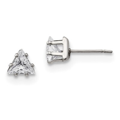 6mm Triangle Diamond CZ Stud Post Earrings Stainless Steel Polished SRE1131 by Chisel, MPN: SRE1131…