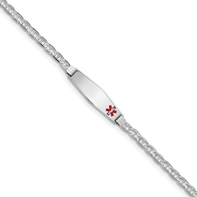 8 Inch Medical Soft Diamond Shape Red Enamel Anchor Link ID Bracelet 14k white Gold XM589FCW-8, MPN…