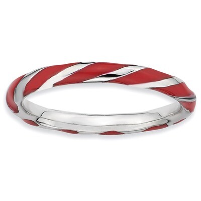 Twisted Red Enameled Ring - Sterling Silver QSK547, MPN: QSK547, 886774218298