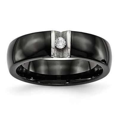 Laser Cut Black Ceramic CZ Diamond Ring Stainless Steel Polished SR558, MPN: SR558, 191101852732