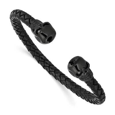 Black Ip with Crystal Genuine Leather Cuff Bangle Stainless Steel Polished SRB2728, MPN: SRB2728, 1…