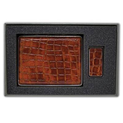 Croco Brown Leather Covered Money Clip 20-Cigarette Case Set GM22592, MPN: GM22592, 788089147181