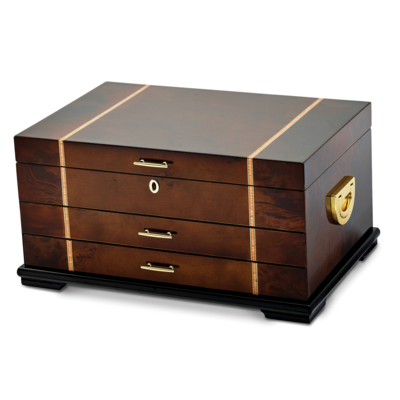 High Gloss Rustic Burlwood with Walnut Inlay 2-drawer Jewelry Chest by Jere, MPN: JJB324, 191101682…