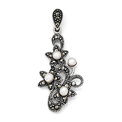 Marcasite &amp; FW Cultured Pearl Pendant Sterling Silver QP3963