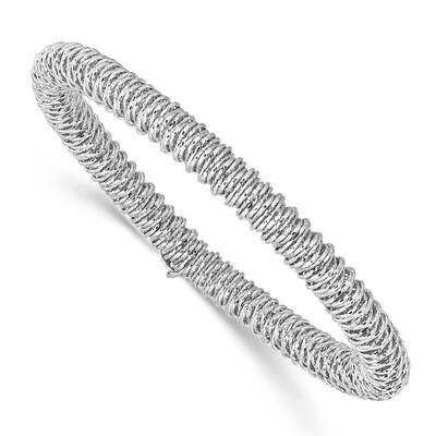 Sterling Silver Rhodium Plated Diamond-cut Spiral Stretch Bracelet QBR4511-RH