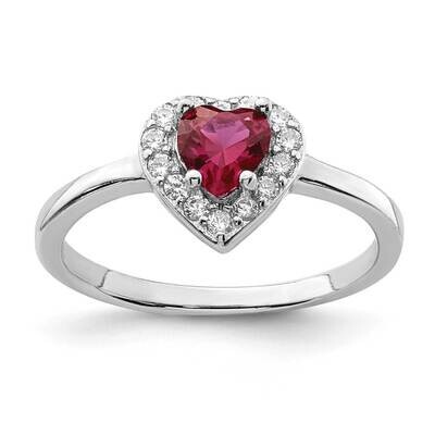 Created Corundum &amp; CZ Diamond Heart Ring Sterling Silver Rhodium-plated QR7025, MPN: QR7025,