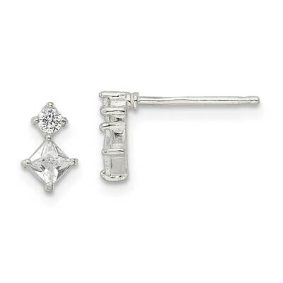 Two Square CZ Diamond Post Earrings Sterling Silver QE16176, MPN: QE16176, 196904150443