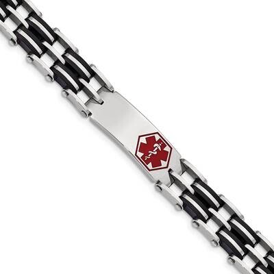 Black Rubber Red Enamel 8.25 Inch Medical Bracelet Stainless Steel SRB548-8.25 by Chisel, MPN: SRB5…