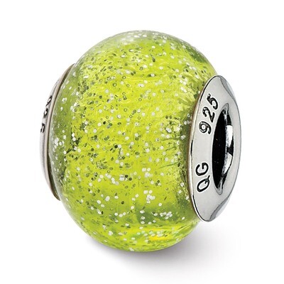 Light Green with Silver Glitter Glass Bea - Sterling Silver QRS2553, MPN: QRS2553, 883957516608