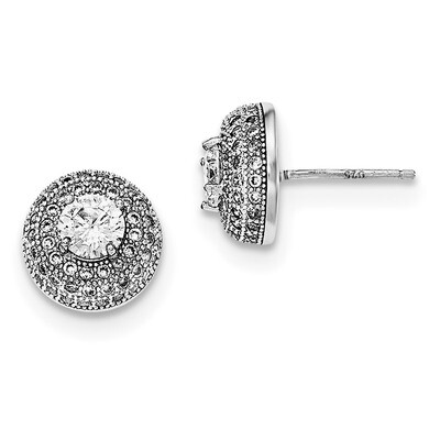 CZ Diamond Round Post Earrings Sterling Silver Rhodium-plated QE12189, MPN: QE12189, 883957265346