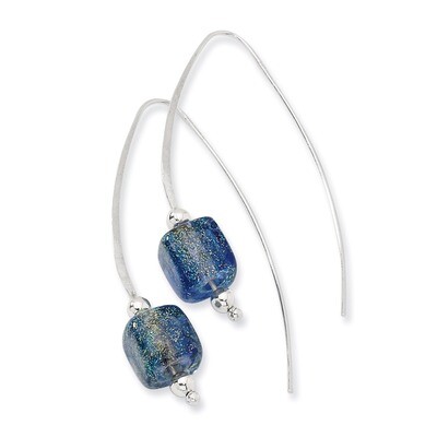 Blue Dichroic Glass Thread Earrings Sterling Silver QE6253, MPN: QE6253, 191101189784