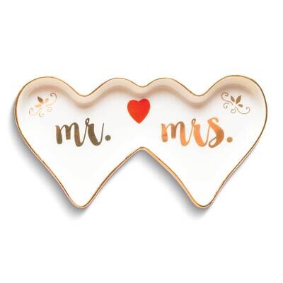 Double Heart Mr and Mrs White with Gold-tone Ceramic Trinket Dish GM25207, MPN: GM25207, 7880891597…