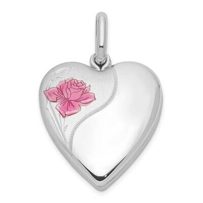 20mm Enamel Rose Heart Swing Locket Sterling Silver Rhodium-plated QLS1101, MPN: QLS1101,