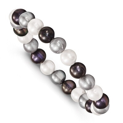 8-9mm Cultured White Platinum Black Pearl Stretch Bracelet Sterling Silver QH4650, MPN: QH4650, 815…