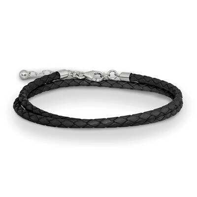 Black Leather 14 Inch with 2in Extender Choker Wrap Bracelet Sterling Silver QRS4049BLK-14, MPN: QR…