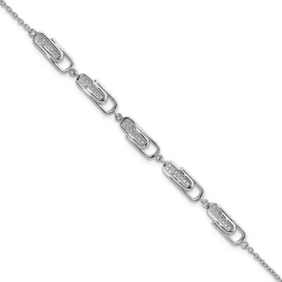CZ Diamond Paperclip with 1 Inch Extender Bracelet Sterling Silver Rhodium-Plated QG5909-7.25, MPN:…