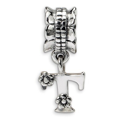 Letter T Dangle Bead - Sterling Silver QRS1400T, MPN: QRS1400T, 883957304335