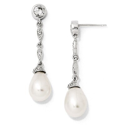 Cheryl M Pearl Post Dangle Earrings Sterling Silver Cubic Zirconia QCM825, MPN: QCM825, 883957459202