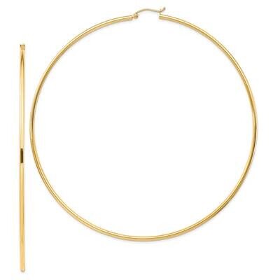 14K Polished 2X100mm Lightweight Round Tube Hoop Earrings 14k Gold Polished T1159L, MPN: T1159L, 88…