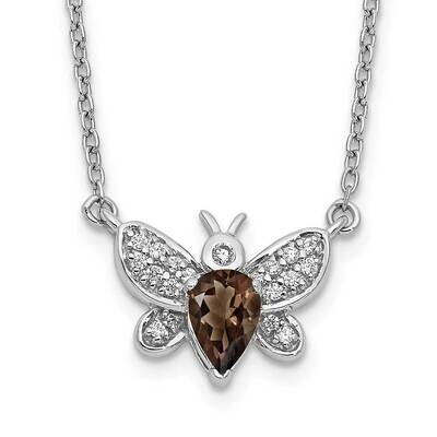 Diamond and Smoky Quartz Bee 18 Inch Necklace 14k White Gold PM3759-SQ-010-WA, MPN: PM3759-SQ-010-W…