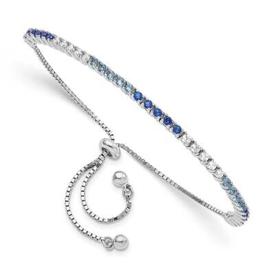 Rhodium Blue Spinel &amp; CZ Diamond Adjustable Bracelet Sterling Silver Polished QG5950, MPN: QG5950, …