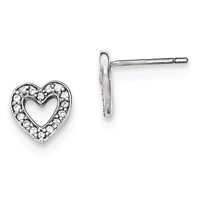 CZ Diamond Heart Post Earrings Sterling Silver Rhodium-plated QE11884, MPN: QE11884, 191101230387