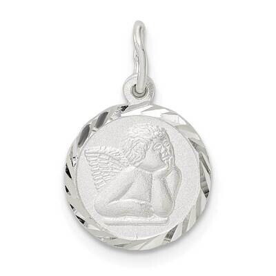 Satin and Diamond-Cut Cherub Circle Charm Sterling Silver Polished QC11214, MPN: QC11214, 191101769…