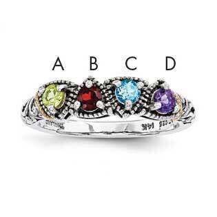 Four-Stone Mother&#39;s Ring Sterling Silver &amp; 14k Gold QMR42/4SY-10, MPN: QMR42_4--6,