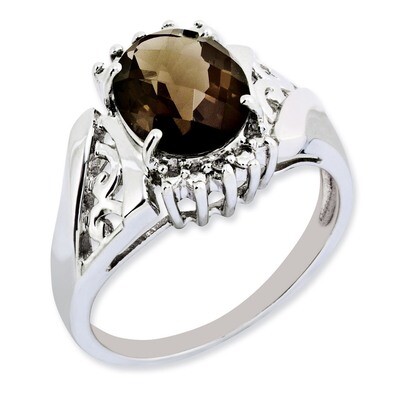 Smoky Quartz &amp; Diamond Ring Sterling Silver QR2917SQ, MPN: QR2917SQ, 883957611228
