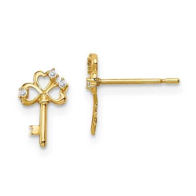 Key Post Earrings 14k Gold CZ Diamond GK989 by Madi K, MPN: GK989, 191101901683