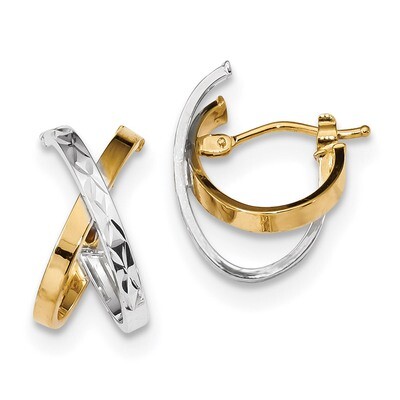Diamond -cut &amp; Polished Hoop Earrings 14k Two-Tone Gold TF1201, MPN: TF1201, 191101144738