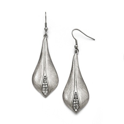 Polished Brushed Synthetic Diamond Shepherd Hook Earrings - Stainless Steel SRE775 by Chisel, MPN: …