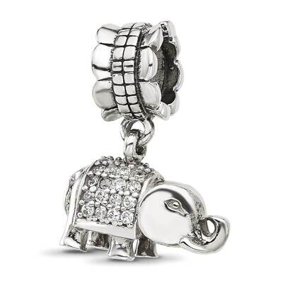 CZ Elephant Dangle Bead Sterling Silver QRS4339, MPN: QRS4339,