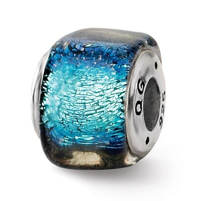 Blue Dichroic Glass Square Bead - Sterling Silver QRS1487, MPN: QRS1487, 883957306032